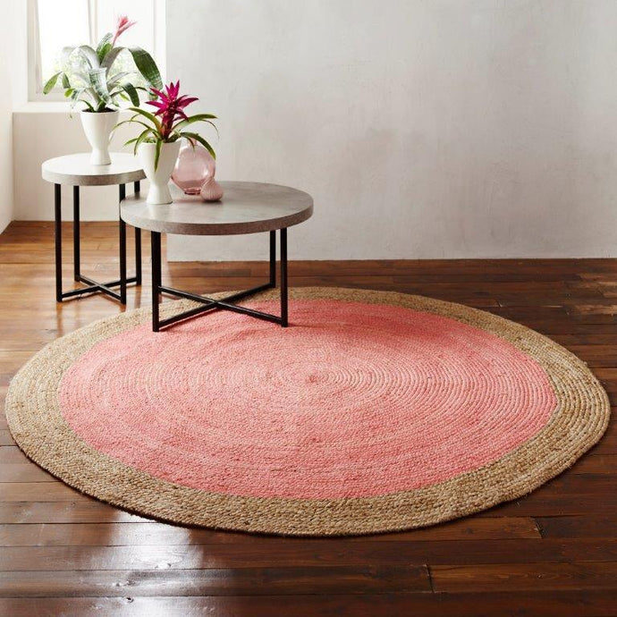 Milano Soft Jute Rug with Pale Pink Centre - The Rug Quarter